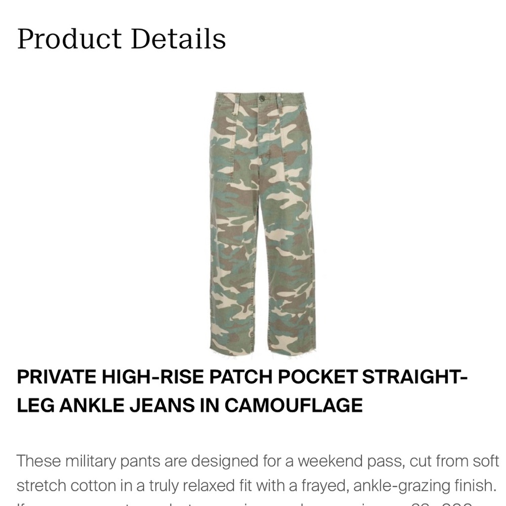 MOTHER Camouflage Cargo Pants - Green and Gray